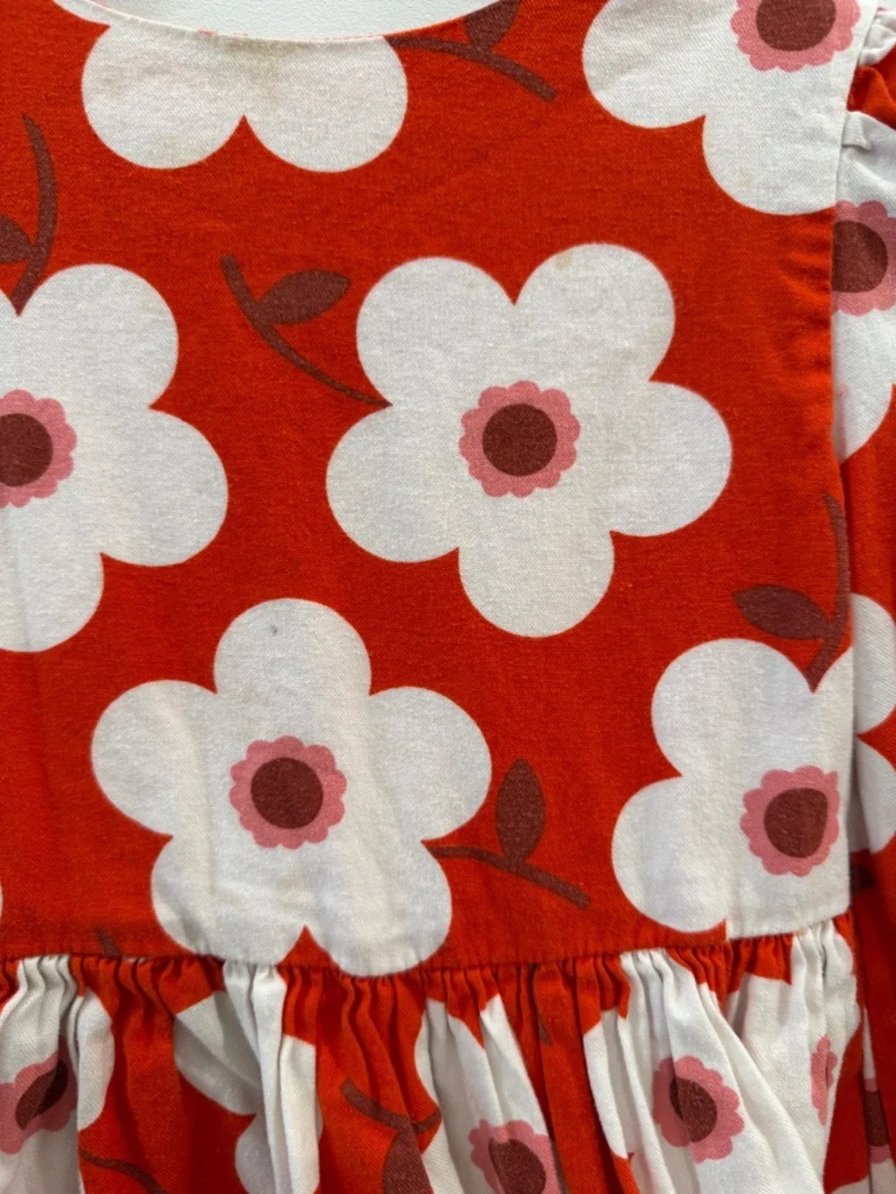 Mini Boden - Red Orange Giant Daisy Madeline Long Sleeve Dress, Size 8-9y